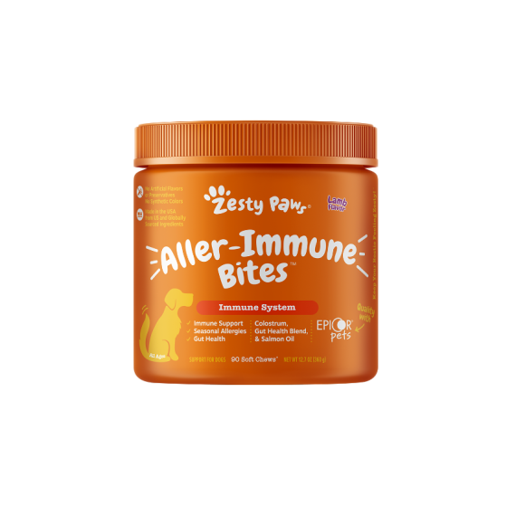 Zesty Paws - Aller-Immune Bites 抗敏免疫咀嚼軟粒 -  90粒 羊肉味 (犬用) | 橙標 紫字 [003266] 