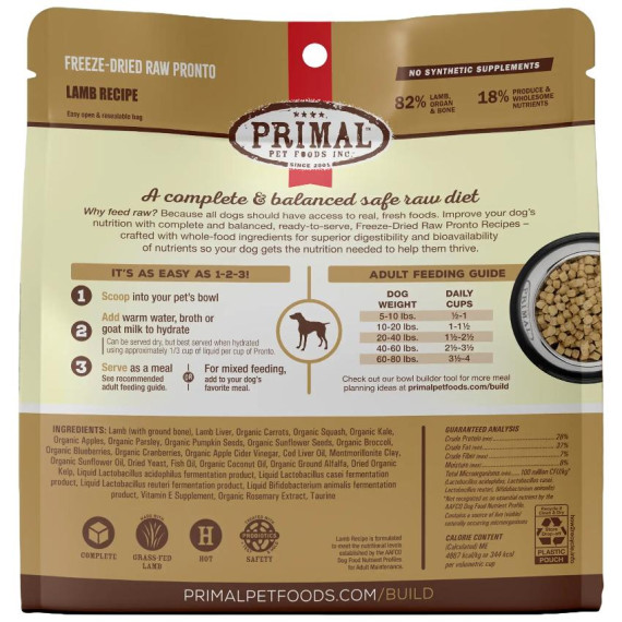 Primal FREEZE-DRIED RAW PRONTO 凍乾肉粒犬糧系列 - 羊肉配方 16oz/453g [CLPRFD16]