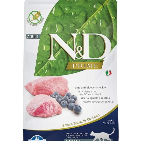 Farmina N&D Prime Formula Lamb & Blueberry Adult Cat 無穀物成貓配方 羊肉 &藍苺 1.5kg [PND0150041]