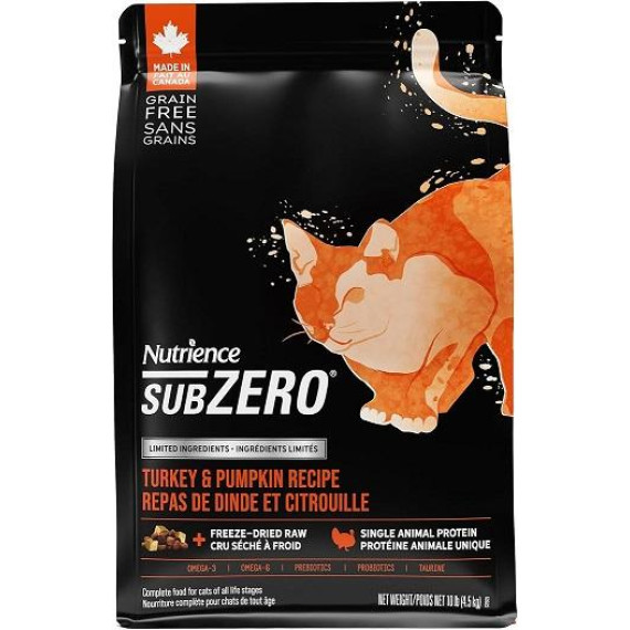 Nutrience SubZero 單一動物蛋白系列 無穀物 火雞, 南瓜 全貓乾糧 10lb [C2605] *新產品*