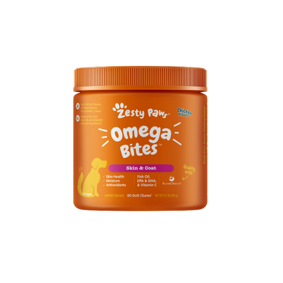 **清貨特價 (最佳食用日期:2025/01/31) ** Zesty Paws Omega Bites 奧米加咀嚼軟粒 -  90粒 雞肉味 (犬用) | 桃粉標 [003268] 