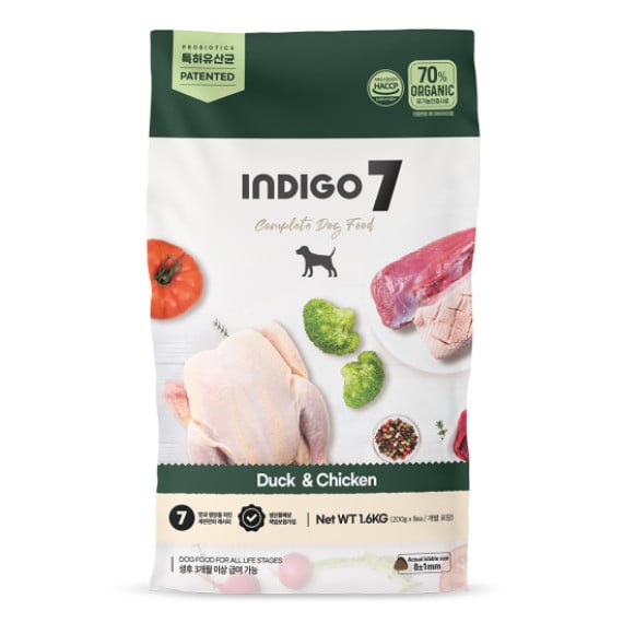 Indigo 7 全齡犬專用 鴨肉+雞肉抗敏配方 狗乾糧 1.6kg (200g x 8包) [ID7D-S] | 深綠