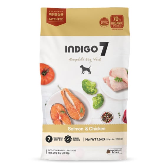 Indigo 7 全齡犬專用 三文魚+雞肉美毛配方 狗乾糧 1.6kg (4200g x 8包) [ID7S-S] | 土黃