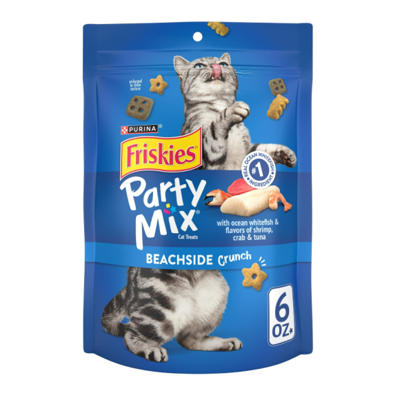 **清貨特價 (最佳食用日期:2024/11/30) ** Purina Friskies 喜躍 Party Mix 鬆脆貓小食袋裝 Beachside Crunch - 海鮮及吞拿魚 6oz/170g (藍) [12364958] **新舊包裝隨機發貨**