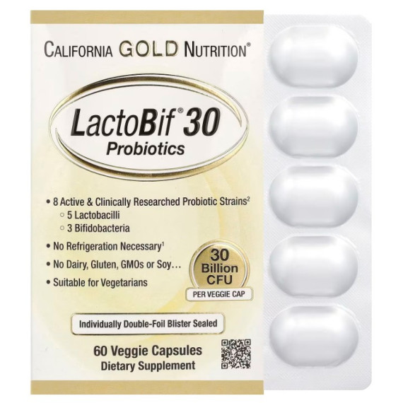 California Gold Nutrition, LactoBif 30 益生菌，300 億 CFU，60 粒素食膠囊