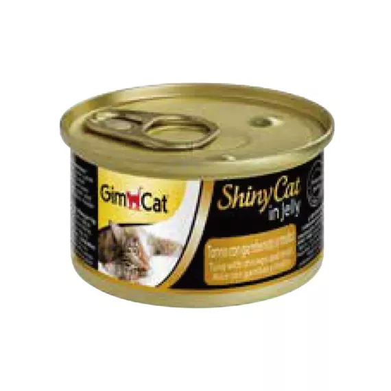 **我受傷了 (最佳食用日期:2026/05/30) ** GimCat ShinyCat  Tonno con gamberettie malito 吞拿魚蝦肉麥芽貓罐頭 70g GM413259