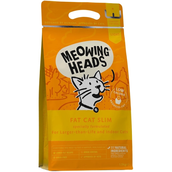 Meowing Heads [MHF15] - 無穀物全天然成貓體重控制及室內貓配方 Fat Cat Slim 1.5kg (黃色)