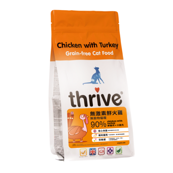 thrive 脆樂芙 PremiumPlus 無穀物貓糧 鮮雞肉+鮮火雞肉配方 1.5kg (橙色)