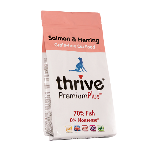 thrive 脆樂芙 PremiumPlus 無穀物貓糧 三文魚+喜靈魚配方 1.5kg (粉紅色)