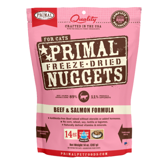 Primal FELINE FREEZE-DRIED NUGGETS (原始) 貓用冷凍脫水糧- 牛加三文魚配方 14oz/397g [FBF14FD]